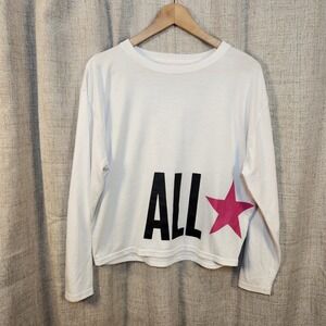 Converse Long Sleeve Shirt Youth Girls XL White/Pink Cropped‎ Loose Logo Skater